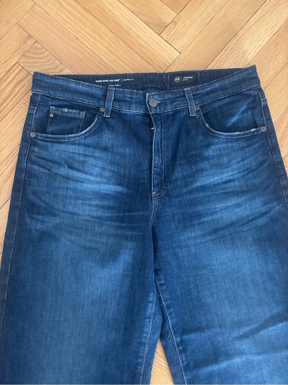 Ag Adriano Goldschmied Saige Wide Leg Crop Mid-Rise Fit blue jeans - Picture 2 of 5